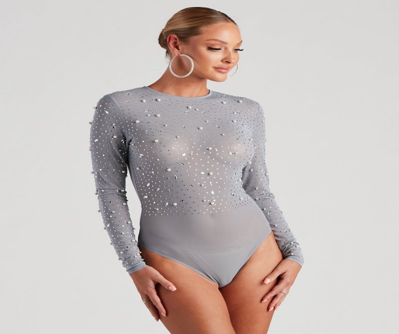 TableClothsUs All That Shine Pearl And Rhinestone Bodysuit