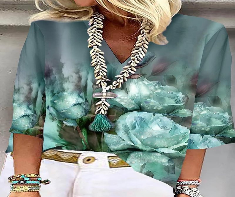 Printed V-neck Blouses