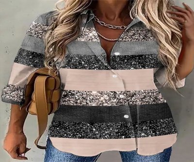 Lapel Printed Long-sleeve Button-down Shirt